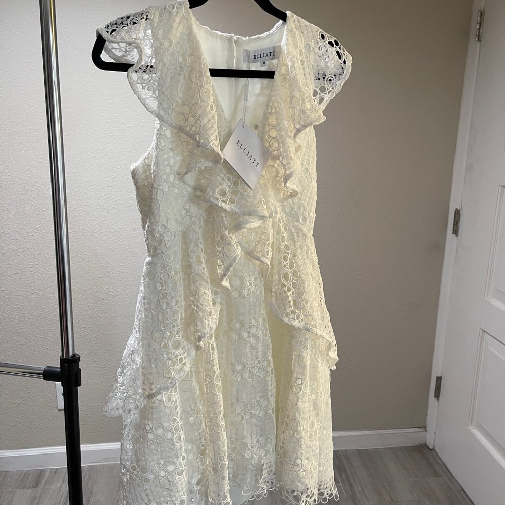 Elliatt Women's Interlude Sleeveless V Neck Ruffle Lace Mini Dress, Medium, NWT